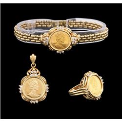 14KT Yellow Gold 0.52ctw Diamond and Cubic Zirconia Coin Ensemble