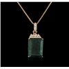 14KT Rose Gold 18.78ct Emerald and Diamond Pendant With Chain
