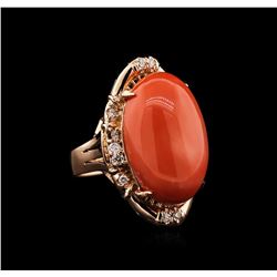 14KT Rose Gold 16.11ct Pink Coral and Diamond Ring