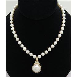 Pearl and Diamond Necklace - 14KT Yellow Gold