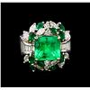 Image 2 : 18KT White Gold 5.80ctw Emerald and Diamond Ring