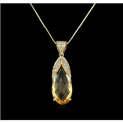 6.66ct Citrine and Diamond Pendant With Chain - 14KT Yellow Gold