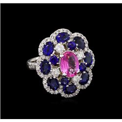 1.52ct Pink Topaz, Sapphire and Diamond Ring - 14KT White Gold