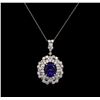 Image 1 : 3.61ct Tanzanite and Diamond Pendant With Chain - 18KT White Gold