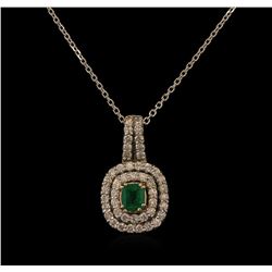 0.89ct Emerald and Diamond Pendant With Chain - 14KT White Gold