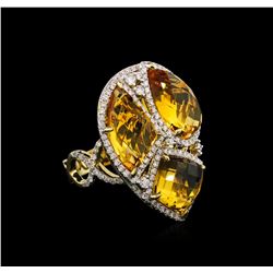 15.33ctw Citrine and Diamond Ring - 14KT Yellow Gold