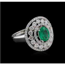 0.66ct Emerald and Diamond Ring - 18KT White Gold