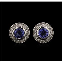 0.75ctw Tanzanite and Diamond Earrings - 18KT White Gold