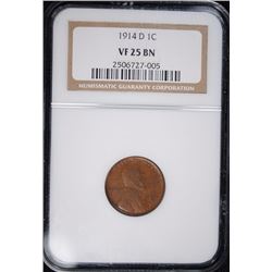 1914-D LINCOLN CENT NGC VF 25 BN KEY DATE