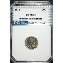1834 BUST DIME, PCI CHOICE BU, NICE TYPE COIN