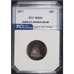 1877 SEATED QUARTER, PCI GEM BU  NICE COLOR