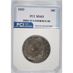1833 CAPPED BUST HALF DOLLAR, PCI  CHOICE BU  COLORFUL TONING