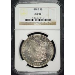 1878-S MORGAN SILVER DOLLAR, NGC MS-63