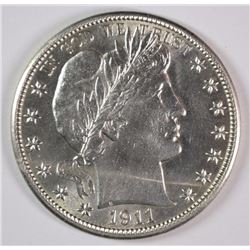 1911-D BARBER HALF DOLLAR HAS GEM BU LOOK BUT SMALL LIGHT MARK ON OBVERSE