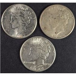3 PEACE DOLLARS 24-S, 25-S, 27