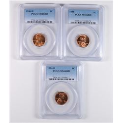 3- PCGS LINCOLN CENTS PCGS MS66 RD - 1946-D, 1954-D & 1958