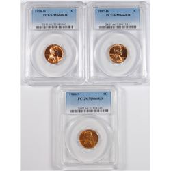 ( 3 ) PCGS GRADED MS-66 RED LINCOLN CENTS: 1940-S, 57-D & 58-D