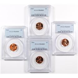 ( 4 ) 1963 LINCOLN CENTS, PCGS PROOF-68 RED