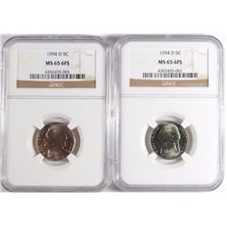 ( 2 ) 1994-D JEFFERSON NICKELS, NGC MS-65 6 FULL STEPS