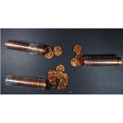 ( 3 ) ORIGINAL GEM BU 1954-S LINCOLN CENT ROLLS