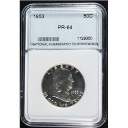 1953 FRANKLIN HALF DOLLAR NNC GRADED GEM PROOF