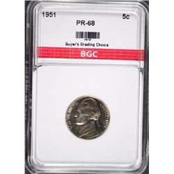 1951 JEFFERSON NICKEL BGC GEM PROOF
