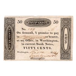 1800's Fifty Cents Ohio Bank Scarce Signed Obsolete Note