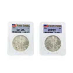 Set of (2) 2006 $1 American Silver Eagle First Strike PCGS MS69