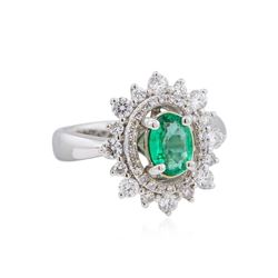 14KT White Gold 0.69ct Emerald and Diamond Ring
