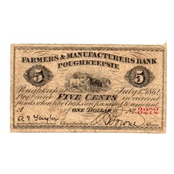 July 1, 1862 5 Cents Farmers & Manufactures Bank Fractional Note