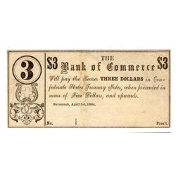 1864 $3 The Bank of Commerce Savannah, Georgia Note