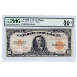 1922 $10 Large Gold Certificate PMG Graded VF30 Speelman White