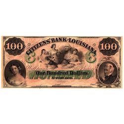 1800s $100 Bank of Louisiana New Orleans Obsolete Currency Note