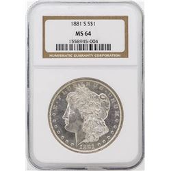 1881-S Morgan Silver Dollar Coin NGC Graded MS64