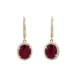 14KT Yellow Gold 7.67ctw Ruby and Diamond Dangle Earrings