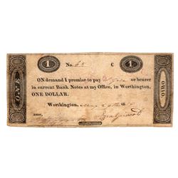 1819 $1 Ohio, Worthington Bank Promise Note