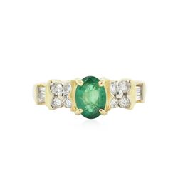 14KT Yellow Gold 0.65ct Emerald and Diamond Ring