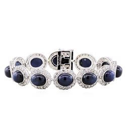 14KT White Gold 61.74ctw Star Sapphire and Diamond Bracelet