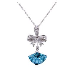 18KT White Gold 2.63ct Blue Topaz and Diamond Pendant with Chain