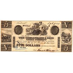 1800s $5 Chesapeake & Ohia Canal Company Obsolete Currency Note