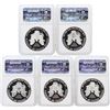 Image 2 : 5 Coin Set 1991-1995 Silver Eagle Coins NGC PF69 Ultra Cameo