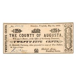 May 25, 1862 Twenty-Five Cents The County of Augusta Note