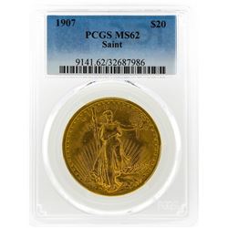 1907 $20 St. Gaudens Double Eagle Gold Coin PCGS MS62