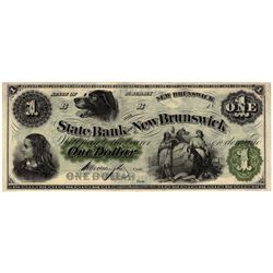 1800s $1 State Bank at New-Brunswick Obsolete Currency Note
