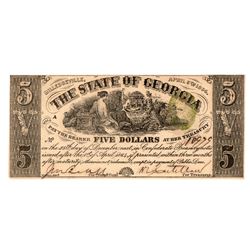 1864 $5 Milledgeville Georgia Obsolete Confederate Currency Note