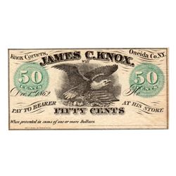 1862 50 cents James C. Knox, Knox Corners, NY Note