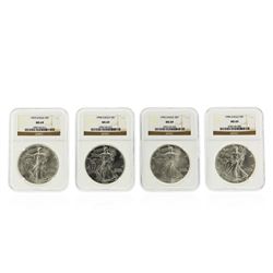 4 Coin Set 1993-1996 $1 American Silver Eagle Coins NGC MS69