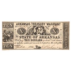 1862 $10 Arkansas Treasury Warrant Obsolete Note