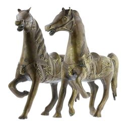 Pair of Ornate Bronze Horse Statues