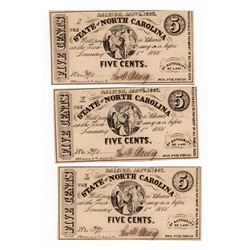 (3) Sequential 1863 Five Cents State of North Carolina Obsolete Notes